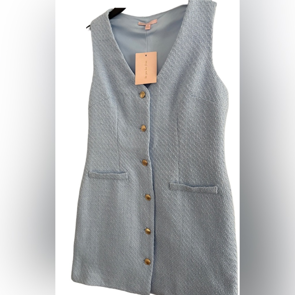 BeBop Blue Mini Dress with Gold Buttons